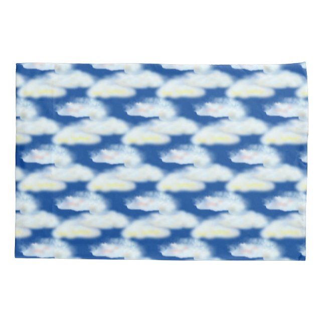Cute Pastel Clouds on Blue Pillow Case (Back)
