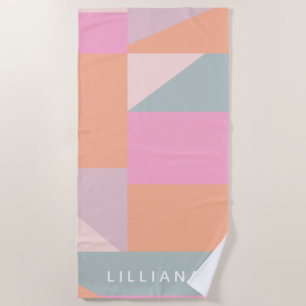 Cute Pastel Color Block Geometric Personalized Beach Towel
