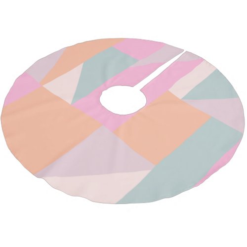 Cute Pastel Color Block Geometric Pink Lilac Peach Brushed Polyester Tree Skirt