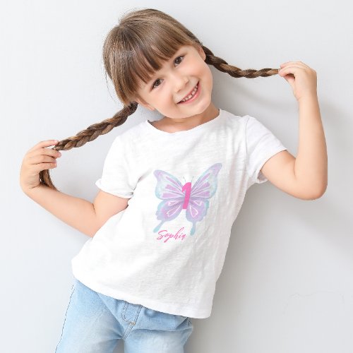 Cute Pastel Color Butterfly Birthday Toddler T_shirt