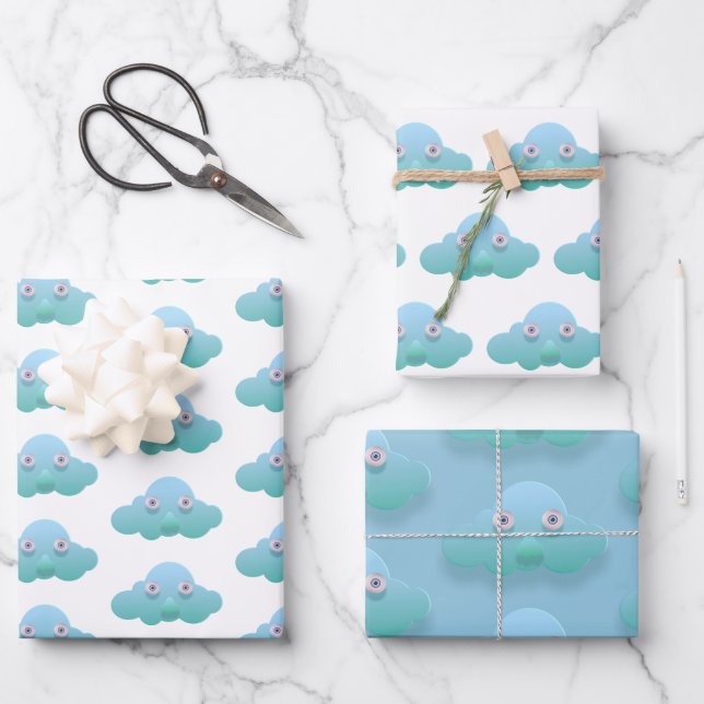 Cute Pastel Color Cloudy Design  Wrapping Paper Sheets (Front)