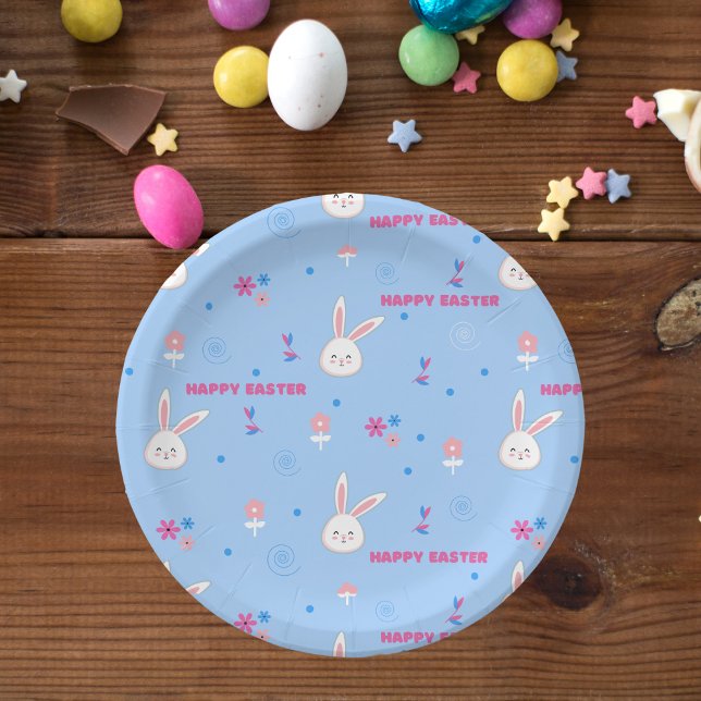 Cute Pastel Color Easter Bunny Floral  Paper Plate (Creator Uploaded)