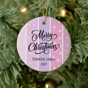 Cute Pastel color Family Name Christmas Ceramic Ornament
