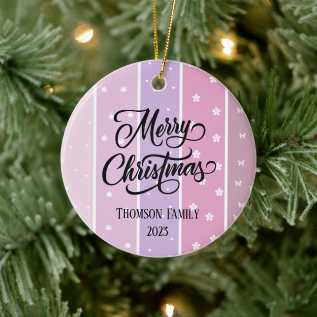 Cute Pastel color Family Name Christmas  Ceramic Ornament (Tree)