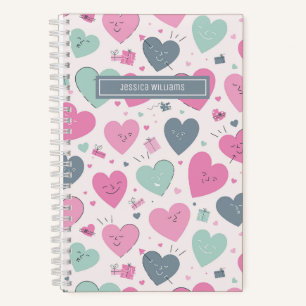 Cute Pastel Color Heart Pattern Doodle Sketch Notebook