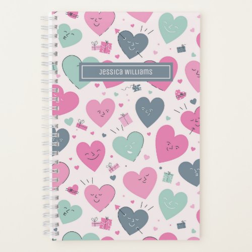 Cute Pastel Color Heart Pattern Doodle Sketch Notebook