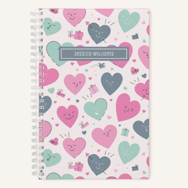 Cute Pastel Color Heart Pattern Doodle Sketch Notebook (Front)