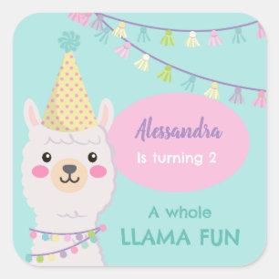 CUTE PASTEL COLOR LLAMA BIRTHDAY SQUARE STICKER