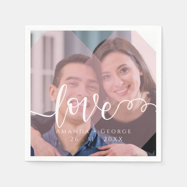 Cute Pastel Color Love Photo Wedding Party Napkins (Front)