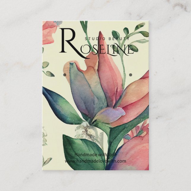 Cute pastel color purple  flower Earring Display Business Card (Front)