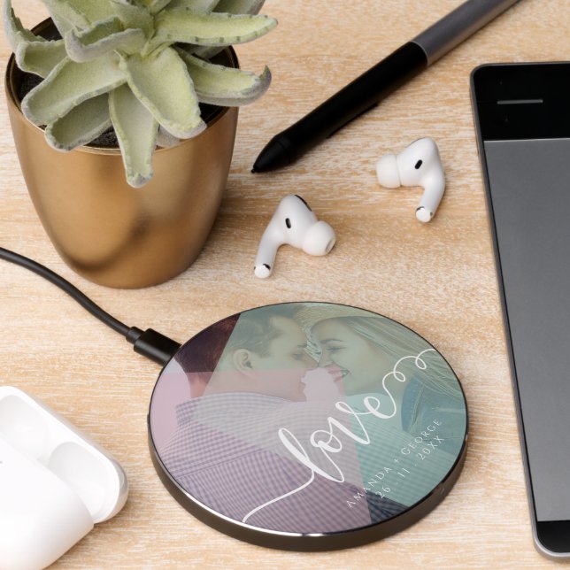  Cute Pastel Color Script Love Name Photo Wireless Charger (Desk 2)