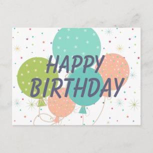 Cute Pastel Colored Balloons Happy Birthday Postcard