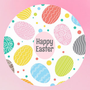Cute Pastel Colored Eggs HAPPY EASTER Classic Round Sticker