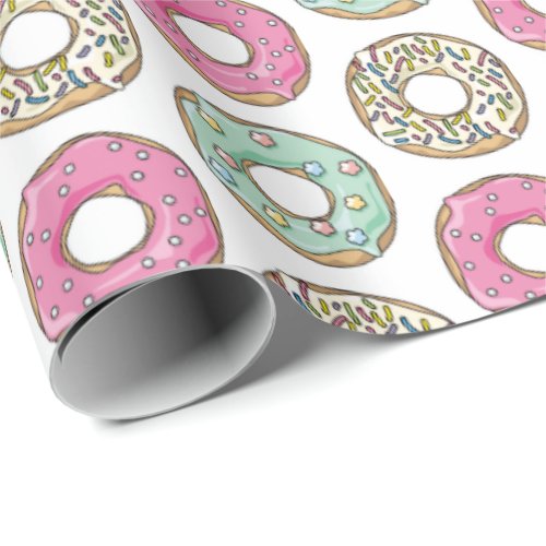 Cute Pastel Colored Icing Donuts Pattern Wrapping Paper