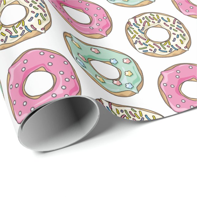 Cute Pastel Colored Icing Donuts Pattern Wrapping Paper (Roll Corner)
