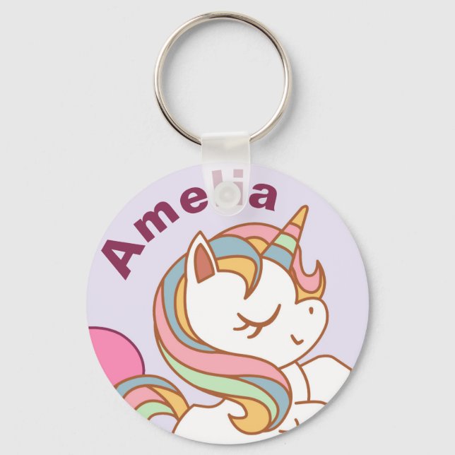 Cute Pastel Colored Unicorn Personalised Keychain (Front)
