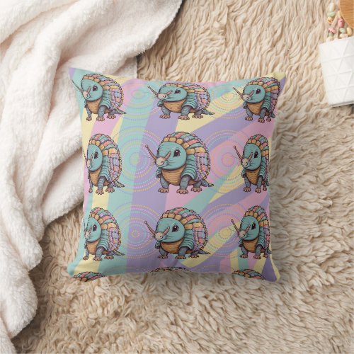 Cute Pastel Colored Warrior Armadillo Throw Pillow