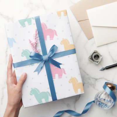 Cute Pastel Colorful Horses Dots Pattern 2026 Wrapping Paper