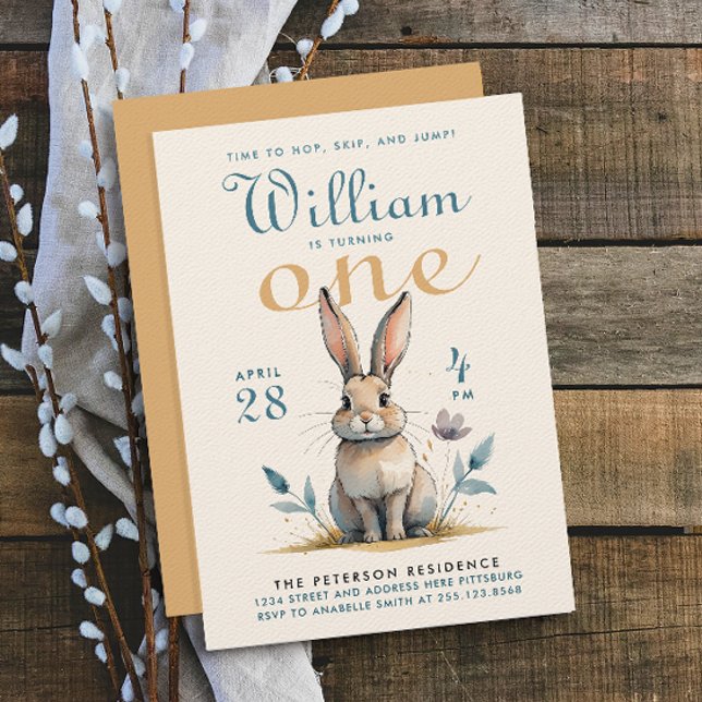 Cute Pastel Colors Bunny First Birthday Watercolor Invitation (Creator Uploaded)