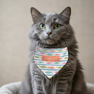 Cute Pastel Colors Fish Pattern Name  Pet Bandana Collar