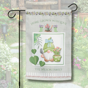 Cute Pastel Cottagecore Gnome Family Name Garden Flag