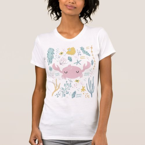 Cute Pastel Crab Underwater Ocean Themed Art T_Shirt