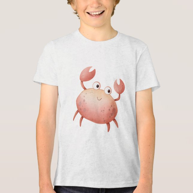 Cute Pastel Crab Watercolor Illustration Tri-Blend Shirt (Front)
