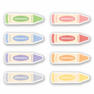Cute Pastel Crayons with Custom Name Sticker