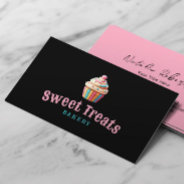 Cute Pastel Cupcake Bakery & Pastry Chef Black Business Card at Zazzle