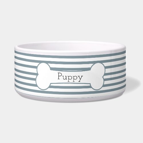 Cute Pastel Dark Blue Stripes Puppy Bowl