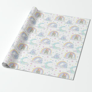 Cute Pastel Diamond Castle And Clouds Wrapping Paper