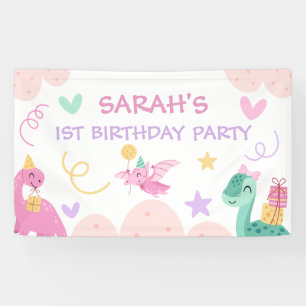 Cute Pastel Dinosaur Kids Birthday Party Welcome Banner
