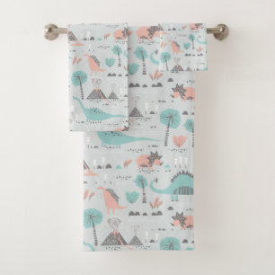 Cute Pastel Dinosaur Pattern Bath Towel Set