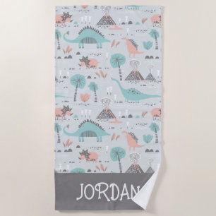 Cute Pastel Dinosaur Pattern Beach Towel