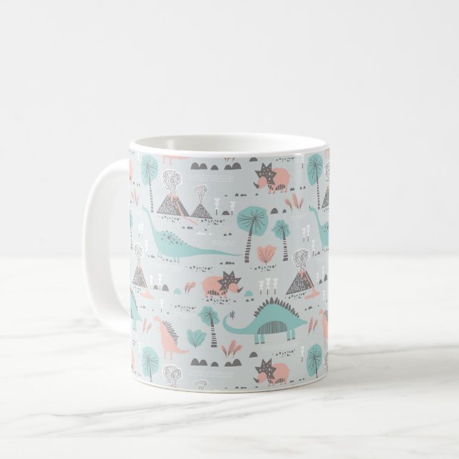 Cute Pastel Dinosaur Pattern Coffee Mug (Front Left)