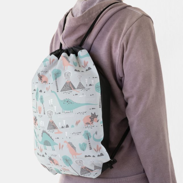 Cute Pastel Dinosaur Pattern Drawstring Bag (Insitu)