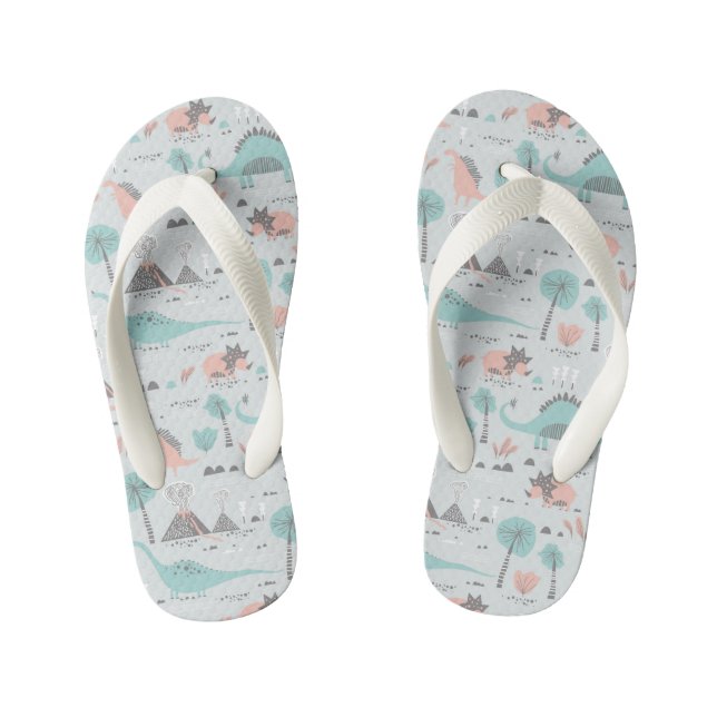 Cute Pastel Dinosaur Pattern Kid's Flip Flops (Footbed)
