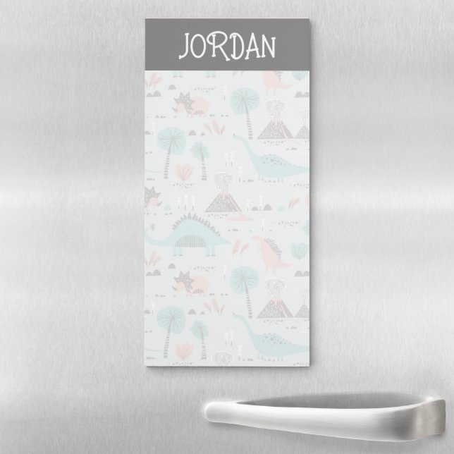 Cute Pastel Dinosaur Pattern Magnetic Notepad (In Situ)