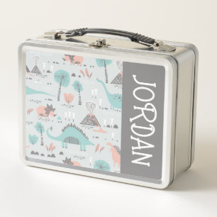 Cute Pastel Dinosaur Pattern Metal Lunch Box
