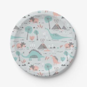 Cute Pastel Dinosaur Pattern Paper Plates