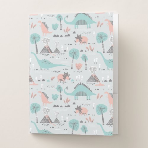 Cute Pastel Dinosaur Pattern Pocket Folder