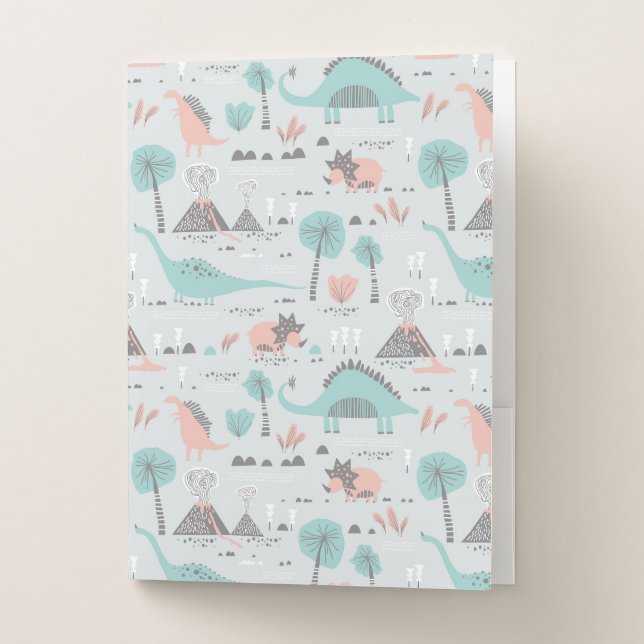 Cute Pastel Dinosaur Pattern Pocket Folder (Front)
