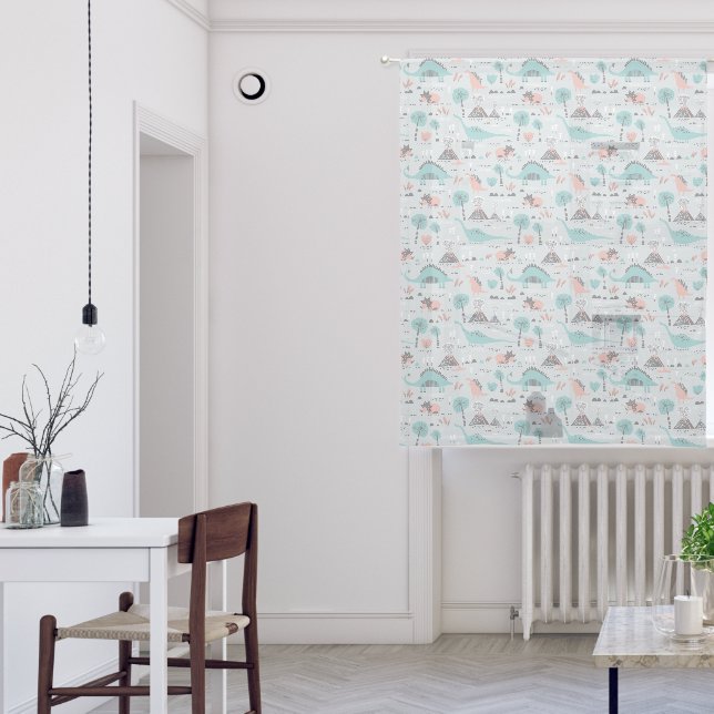 Cute Pastel Dinosaur Pattern Sheer Curtains (Living Room)