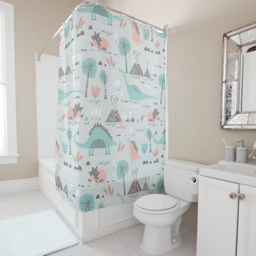 Cute Pastel Dinosaur Pattern Shower Curtain