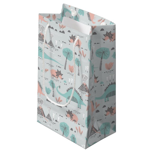 Cute Pastel Dinosaur Pattern Small Gift Bag (Front Angled)