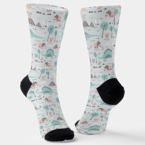 Cute Pastel Dinosaur Pattern Socks