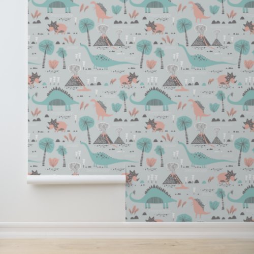 Cute Pastel Dinosaur Pattern Wallpaper