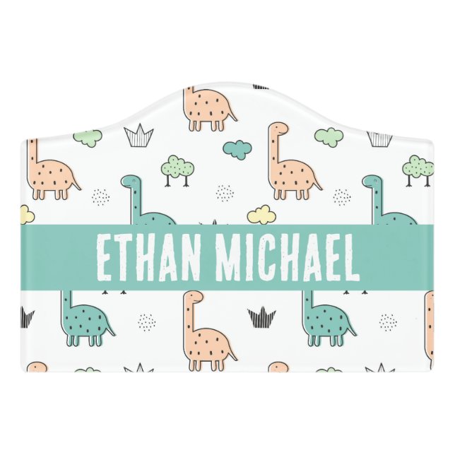 Cute Pastel Dinosaurs Name Sign Nursery Decor (Small Crest Front)