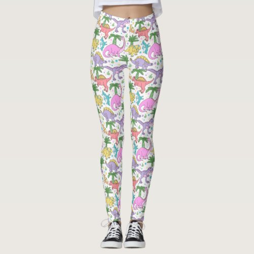 Cute Pastel Dinosaurs Patterned Leggings