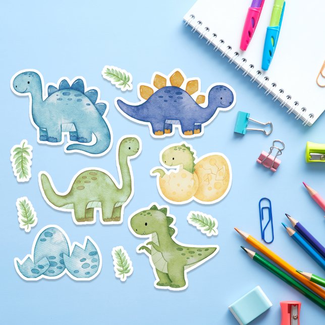 Cute Pastel Dinosaurs Watercolor Dino Sticker (Cute Dinosaur Stickers for kids. Perfect for waterbottles, books and suitable as Birthday gifts.)